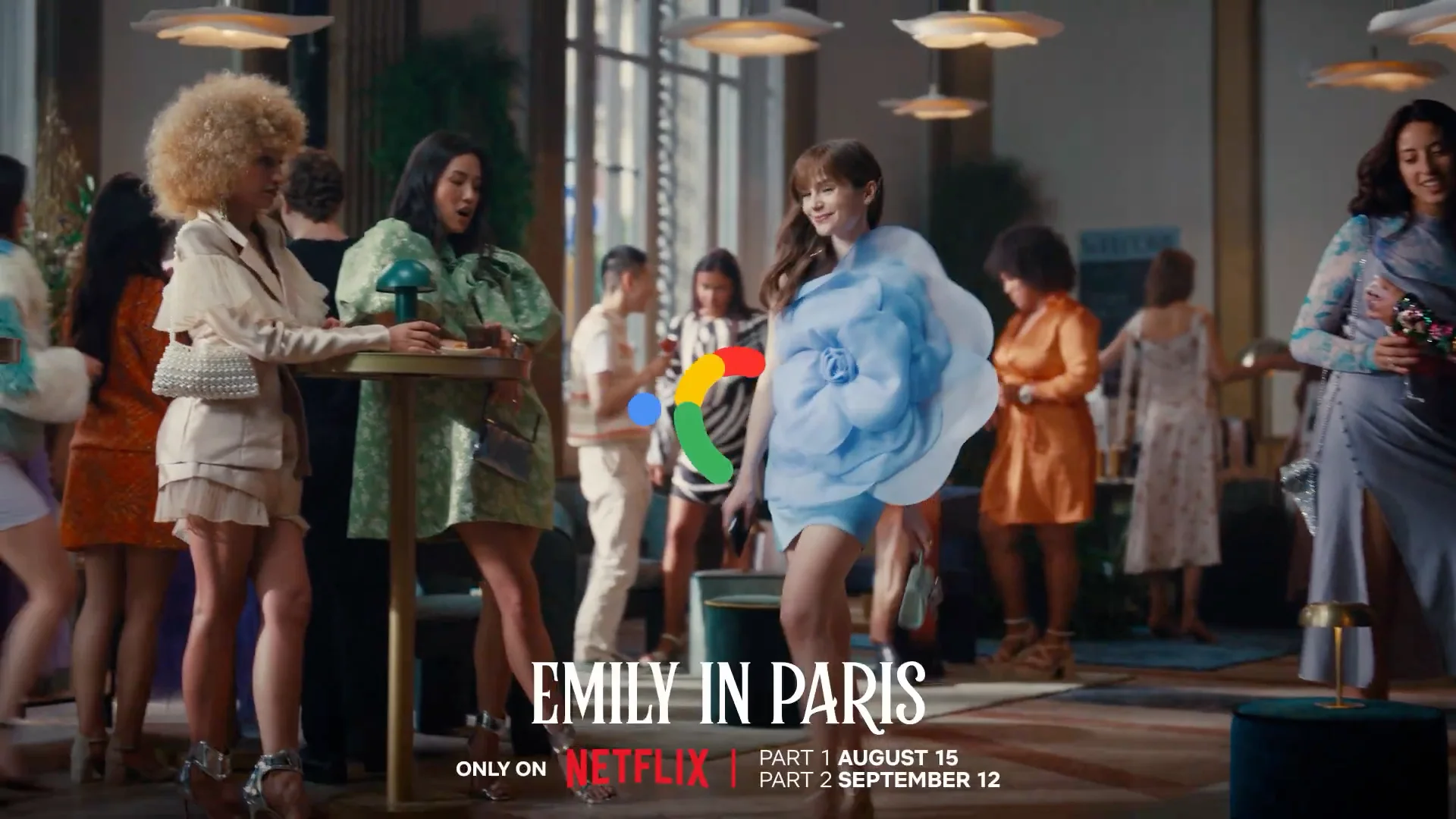 Nalu Rodrigues alongside Lily Collins in the Google Shopping campaign for Emily in Paris.